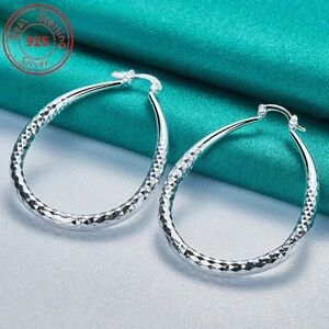 Hammered Sterling Silver Hoop Earrings 3”